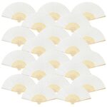 FEPITO 20 Pieces White Handheld Paper Fan Paper Folding Fans with Bamboos for Wedding Gift, Party, Home, DIY