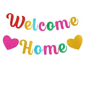 Colorful Welcome Home Decorations Banners Flag Glitter Bunting Backdrop for Welcome Back Welcome Home Baby Shower Party Decorations Multicolor
