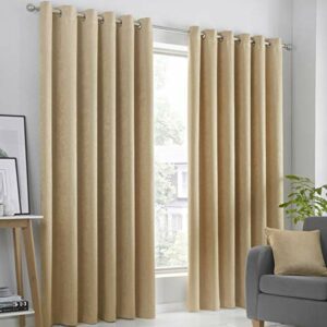 Fusion Strata Woven Eyelet Lined Curtains, Ochre, 90 x 108 Inch, 100 Percent, Polyester, W229 cm x D274 cm