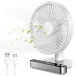 USB Desk Fan, 6.7Inch Small Silent Fan Cooling Fans with Strong Airflow, 4 Speeds, Rotatable Head, 4000mAh Rechargeable Battery Operated Portable