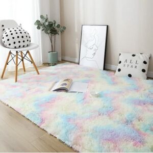 NIULAA Super Soft Fluffy Shaggy Fur Rugs Living Room Indoor Rainbow 80 x 160 cm Luxury Anti-Slip Carpet Kids Mat Large Thick Piles Area Rug Moder