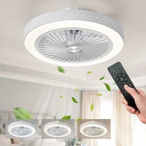 POWROL Reversible Ceiling Fans with Lights, Flush Mount Ceiling Fans with Lamps and Remote Dimmable 3 Color 6 Speeds Low Profile Ceiling Fans Lig