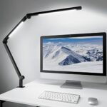 LED Desk Lamp, Dual Light Source Desk Light with Clamp, Dimmable 4 Color Modes & 4 Brightness Swing Arm Lamp, Eye-Caring Clip-on Architect Lamp w