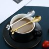 6 Pcs Stainless Steel Leaf Coffee Spoon and Appetizer Fork Creative Demitasse Spoons and Forks Kitchen Tableware for Stirring Fruit Cake Coffee T
