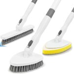 3 in 1 Tub and Tile Scrubber Bathroom Cleaner Shower Cleaning Brush 51.5” Detachable Long Handle, Stiff Bristles Scrub Brush Cleaning Tool for Ba