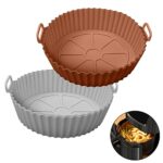 Air Fryer Silicone Pot, 2Pcs Air Fryer Silicone Liners Round Food Safe Non Stick Air Fryer Basket Oven Accessories, Reusable Replacement of Flamm