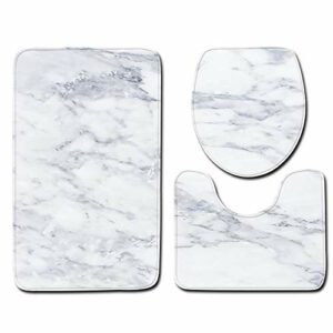 Fatchot Toilet 3-Piece Set Marble Bathroom Mat Sets Non Slip Bath Mat Pedestal Mat Toilet Seat Cover Mat Sets
