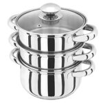 Judge Essentials HX01 Stainless Steel 3 Tier Steamer 16cm, Vented Glass Lid, Integral Casserole Pot, Oven Safe, Induction Ready, 25 Year Guarante