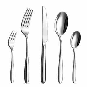 Velaze 60-Piece Silverware Flatware Cutlery Set, 18/10 Stainless Steel Utensils Service for 12 Person Include Dinner Spoon, Dinner Fork, Dinner K