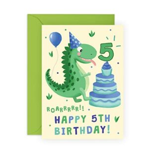 Central 23 5th Birthday Card For Boy - Dinosaur Birthday Card - Age Five - Fifth Birthday Gifts For Kids - Son Grandson Nephew - 5 Year Old - Com
