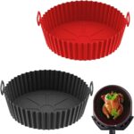 Silicone Air Fryer Liner Round Reusable Washable Pack of 2 - Air Fryer Silicone Liner for Non-Stick Cooking | Air Fryer Liners That Fits Ninja, T