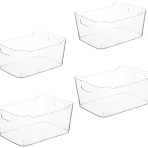 4Pcs Clear Plastic Organiser Storage Versatile Kitchen Drawer Organiser Tray for Desk, Makeup, Bathroom, Kitchen Pantry Cabinet