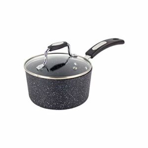 Scoville Neverstick 16cm Saucepan - Non-Stick, Anti-Scratch, Easy to Clean, Soft Touch Handle, Small Cooking Pot with Vented Glass Lid, Black
