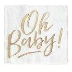 Ginger Ray Gold Foiled Shower Paper Party Sixteen Pack, White, Oh Baby Napkins 16pk