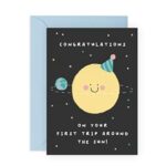First Birthday Baby Card - 1 Year Old Birthday Card For Boys And Girls - 'Your First Trip Around The Sun' - Space Birthday Cards For Kids - Baby