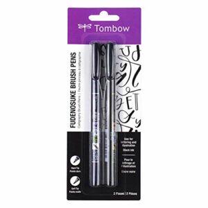 Tombow 62038 Fudenosuke brush pen with soft and hard tip, black, 2 pieces