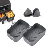 4PCS Silicone Air Fryer Liners for Ninja Dual Air Fryers + Free Gloves, Reusable Ninja Air Fryer Accessories Air Fryer Silicone Pot Double Basket