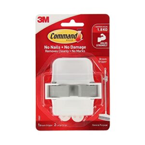 Command 17007-ES Plastic Broom Gripper, 1 Broom holder and 2 Adhesive Strips, Suitable for storing brooms and mops up to 1.8 kg, Multi-coloured