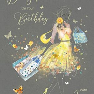 Cherry Orchard Daughter Birthday Card - To A Special Daughter On Your Birthday With Love - Artistic Lady In Gorgeous Yellow Dress - Flitter & Gol