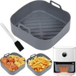 8 Inch Square Air Fryer Liner, Thick Silicone Air Fryer Accessories Reusable Air Fryer Silicone Pot with Silicone Pastry Brush for COSORI 5.5L, N