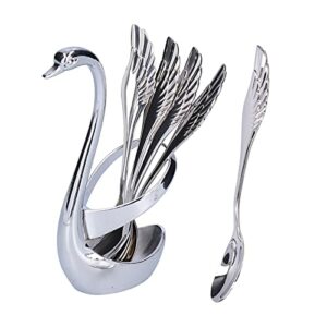 Swan Dinnerware Set Dessert Tableware Zinc Alloy Swan Base Holder with 5 Forks or 5 Spoons for Home, Kitchen, Restaurant and Hotel(Spoon)