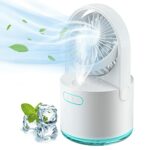 SIXTARY Desk Fan USB with Water Mist Spray Portable Cooling Fan Silent Powerful 3 Speed Good Rechargeable Battery Life USB Powered Mini Table Fan