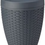 Addis Faux Rattan Round Swing Lid Bathroom Bin, Charcoal, 517488