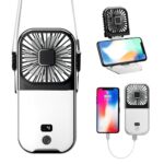 3 IN 1 Portable Neck Fan Foldable Mini Fan with 4 Speeds 3000mAh Hanging Neck Fan with Rechargeable Power Bank Handheld Fans with Cellphone Stand