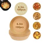 Air Fryer Liners, 100(Pack) Air Fryer Disposable Paper, Oil-Proof, Water-Proof, Non-Stick Basket Liner, Food Grade Baking Paper, for Air Fryer St