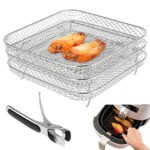 8inch Air Fryer Rack for Ninja Three Layer Stackable Dehydrator Racks Stainless Steel Square Air Fryer Basket Tray Air Fryer Accessories Fit for