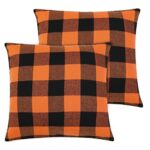 Cootato Halloween Pillow Covers - Set of 2 Buffalo Orange and Black Plaid Throw Pillow Covers, 18 x 18 Inch Cotton Pillow Cover Halloween Farmhou