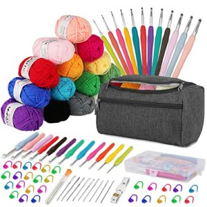 Crochet Kits for Beginners Adults Crochet Kit 15Pcsx25g Crochet Yarns Ergonomic Metal Crochet Hooks 2mm-8mm Knitting Accessories Tools Storage Ca