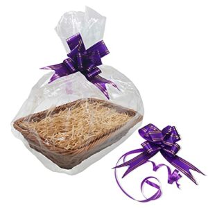 Cfythyab Hamper Baskets for Gifts, 1 Pack of Basket Kit with Purple Ribbons for Gift Wrapping, Cellophane Bag and Shredded Paper, 30 x 20 CM