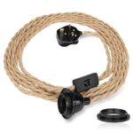 Teynewer 4.5m Pendant Light Ceiling Lighting Fitting, E27 Lamp Holder Suspended Kit with Plug in Cord Hemp Rope Pendant Lights Rustic Hanging Lam