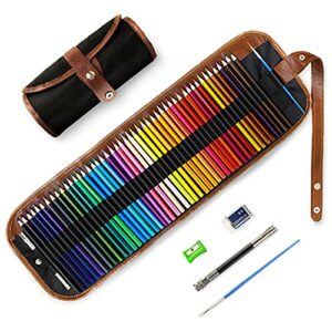 TOYESS 48 Professional Colouring Pencils Set with Portable Canvas Pencil Wrap Case, Wood-Free Coloured Pencils with Roll Up Canvas Pouch Package