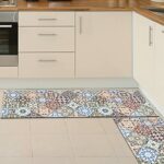 YORDET 2 PCS Kitchen Non-Slip Mat Set Polyester Absorbent Washable Soft Kitchen Mats Anti-slip Oil Absorb Floor Mats for Kitchen (Portuguese Tile