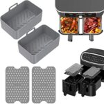 4 PCS Silicone Pot Set for Ninjas Dual Air Fryer, Non Stick Air Fryer Silicone Basket, Air Fryer Rack Accessories for Air Fryer, Oven, Microwave,
