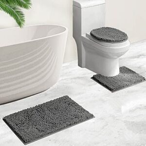 lesolar Non Slip Bath Mat Absorbent Rug Set 3 Piece- 40 x 60cm Bath Mat-40 x 50cm Toilet Seat Mat- 50 x 40cm U-shaped Contour Mat for Shower Room