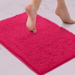 LuxUrux Bath Mat-Extra-Soft Plush Bath Shower Bathroom Rug, 1'' Chenille Microfiber Material, Super Absorbent Shaggy Bath Rug (40 x 60 cm, Hot Pi