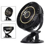 6 Inch Desk Clip Fan Battery Operated, 5 Speeds Portable Mini Fan with Strong Airflow, 360° Rotation Rechargeable and LCD Display, Sturdy Clamp f