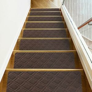 Triceratops 20cmx76cm (14-Pack) Stair Treads Carpet Non-Slip, Indoor Stair Runners for Wooden Steps, with Non Skid Rubber Backing Removable Washa