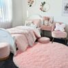 Amdrebio Pink Round Rug for Girls Bedroom,Fluffy Circle Rug 4'X4' for Kids Room,Furry Carpet for Teen Girls Room,Shaggy Circular Rug for Nursery