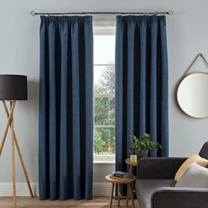 Sleepdown Textured Rib Weave Pencil Pleat Blackout Lined Curtains Thermal Insulated for Bedroom and Living Room 90 x 54 Inch Navy 2 Panels
