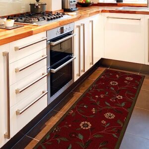 Ottomanson Ottohome Collection Contemporary Leaves Design Rubberback Runner Rug , 57 cm x 210 cm, Red