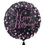 Amscan 3378201 - Pink Sparkling Celebration Happy Birthday Round Foil Balloon, White,Pink,Black,Purple - 18 Inch