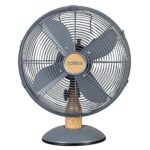 Tower T610000 Scandi Metal Desk Fan with 3 Speeds, Automatic Oscillation, 12”, 35W, Grey and Wood Effect