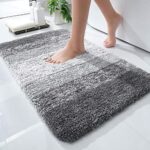 smiry Microfiber Fluffy Shaggy Bath Mat for Bathroom, 40 x 60 cm, Non-Slip Super Absorbent Machine Washable Extra Soft Thick Floor Foot Rugs, Gre