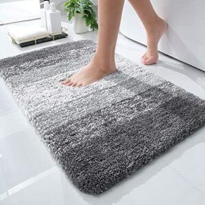 smiry Microfiber Fluffy Shaggy Bath Mat for Bathroom, 40 x 60 cm, Non-Slip Super Absorbent Machine Washable Extra Soft Thick Floor Foot Rugs, Gre
