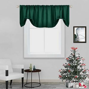 Forest Green Blackout Valances for Window Treatments Tie-up Curtains Valance for Bedroom Bathroom 18 Inch Length Rod Pocket Top Tie Up Adjustable