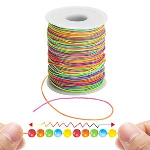 1mm Elastic Cord Beading Threads Rainbow Stretch Thread Fabric Crafting String (100m/roll) for DIY Bracelets, Jewelry Making, Braided Hair Tie, P